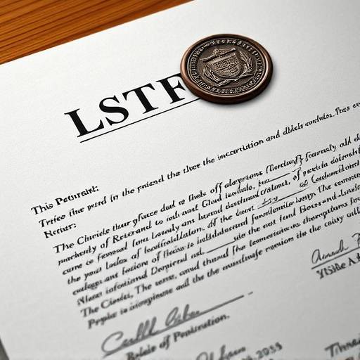 Imagem de um documento legal com um selo e texto escrito.